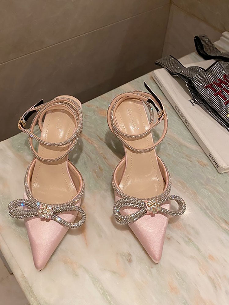 Rhinestone Bowknot Heel Pumps White / 7.5/8