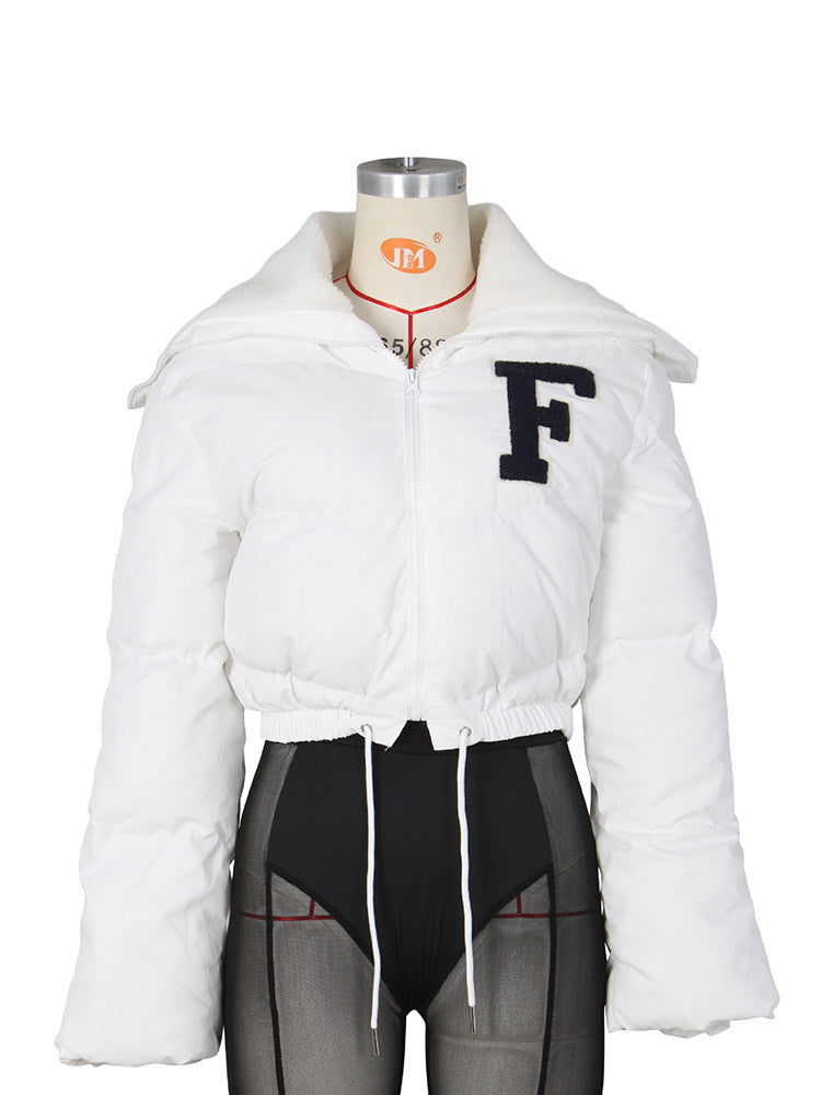 Letter Embroidery Puffer Jacket Black / M