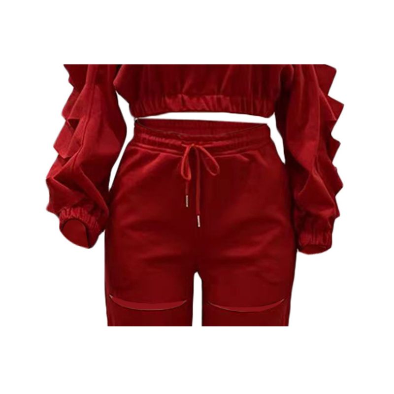 Hollow Out Design Pant Set Grey / XL