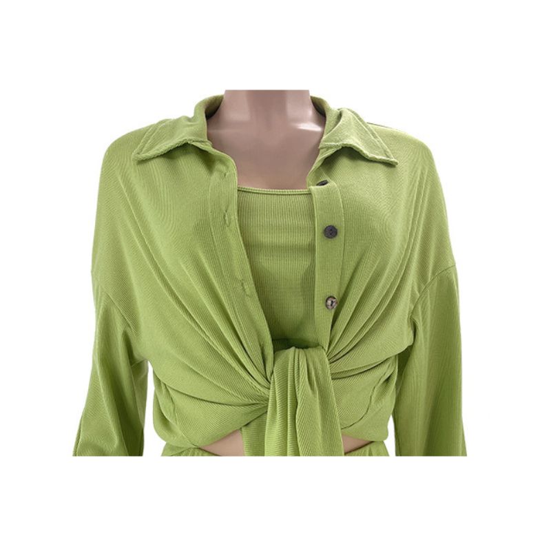 Solid Color Casual Pants Three Piece Set Khaki / S