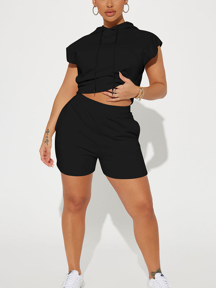 Sleeveless Hoodie Set Black / L