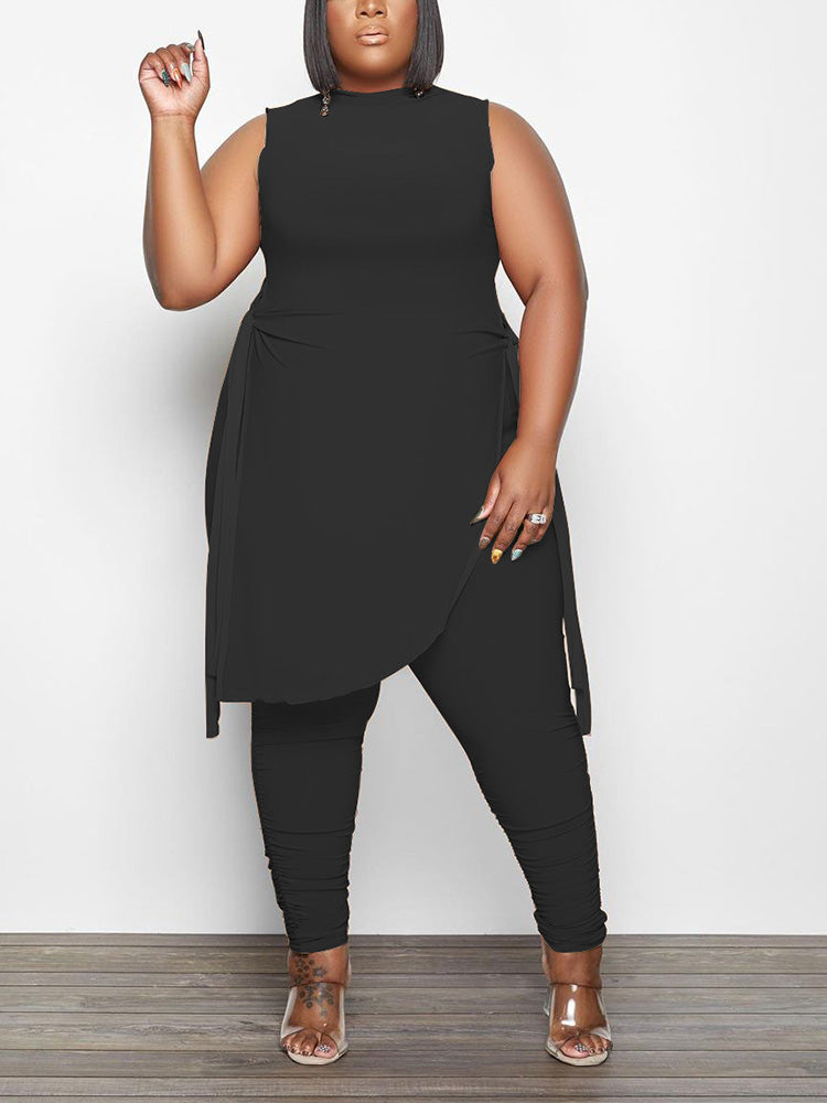 Asymmetrical Top Ruched Pants Set Orange / L