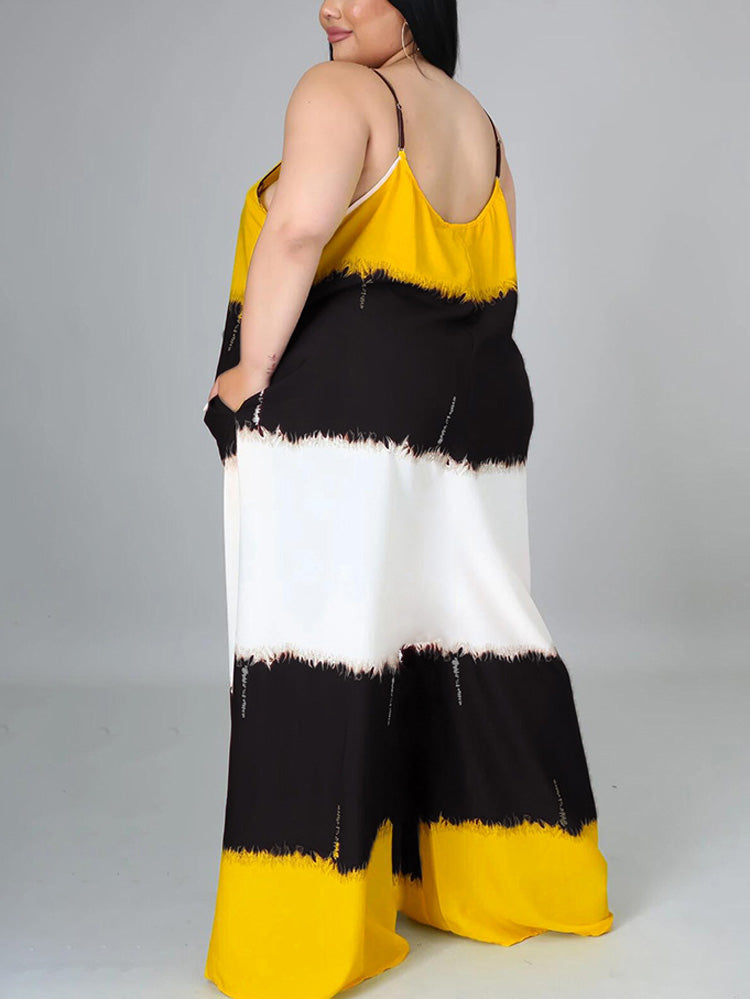 Colorblock Spaghetti Strap Maxi Dress Yellow / M