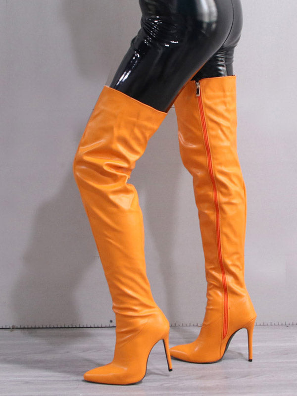 Full Zip Over The Knee Leather Boots Red / 8.5