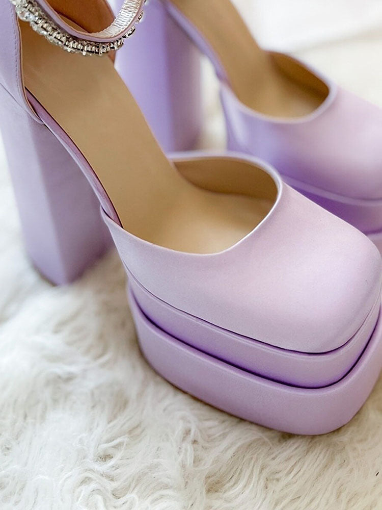 Rhinestone Decor Platform Heels Purple / 6