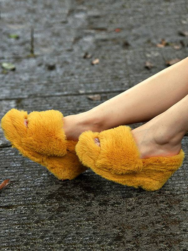 Fluffy Wedge High Heel Sandals Pink / 6