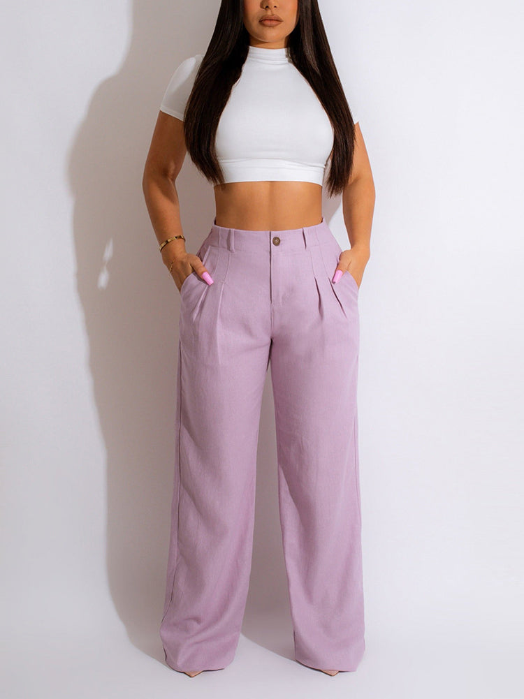 High Waist Pockets Pants Apricot / XL