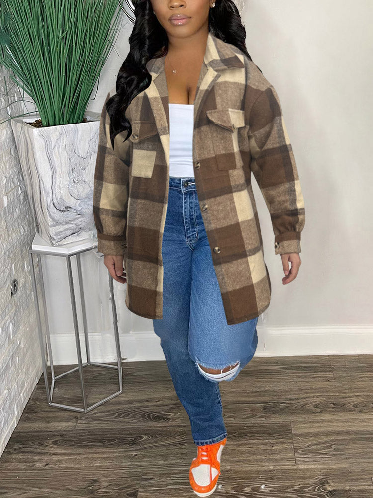 Plaid Loose-Fit Jacket Green / L