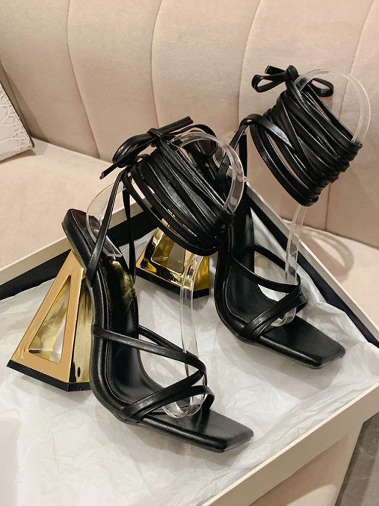 Geo Heel Square Toe Sandals Black / 9/9.5