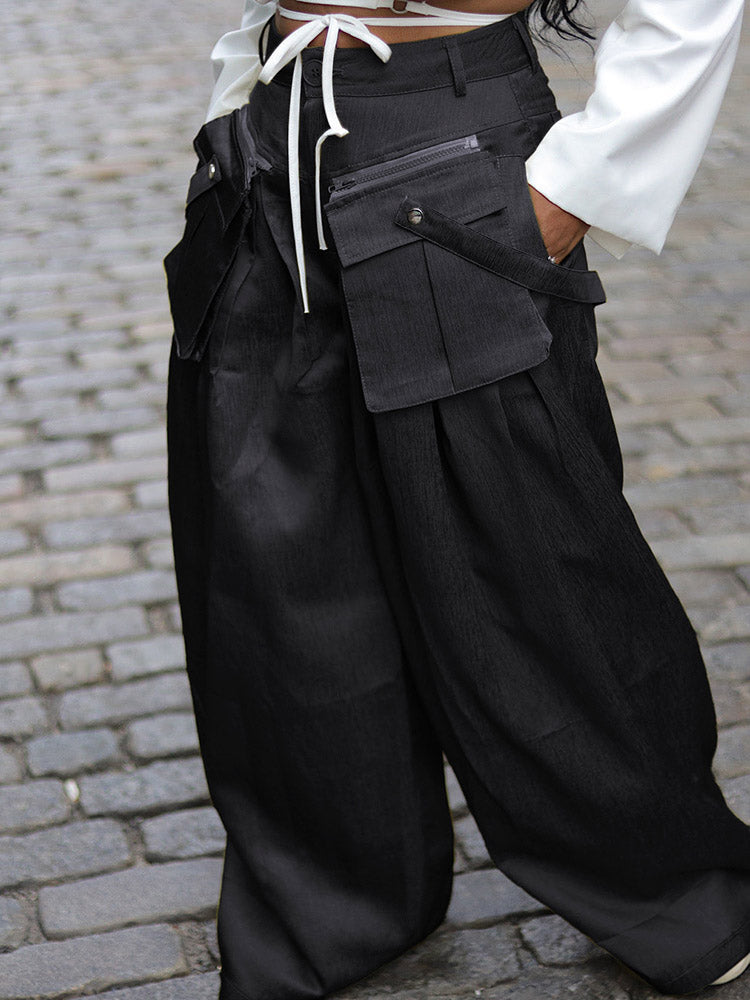 Cargo Pocket Wide Leg Pants Rose / S