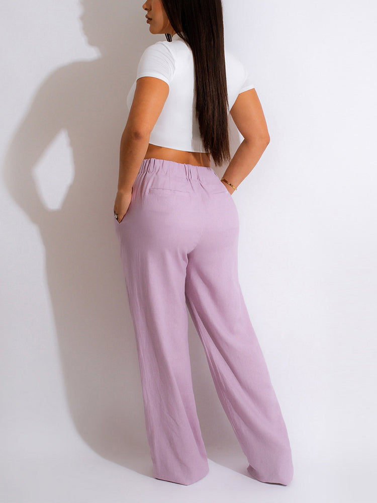 High Waist Pockets Pants Apricot / 2XL