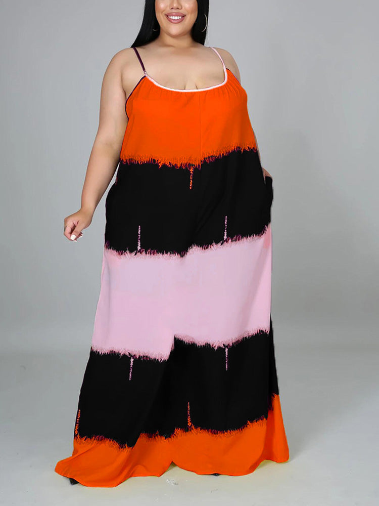 Colorblock Spaghetti Strap Maxi Dress Yellow / L