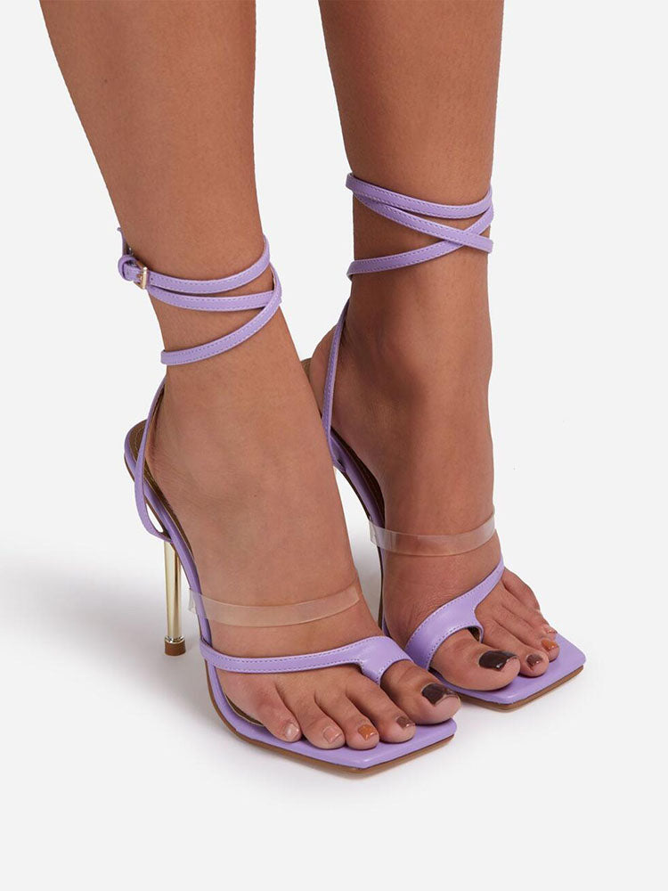 Square Toe Ankle Strap Metallic Heels Purple / 6