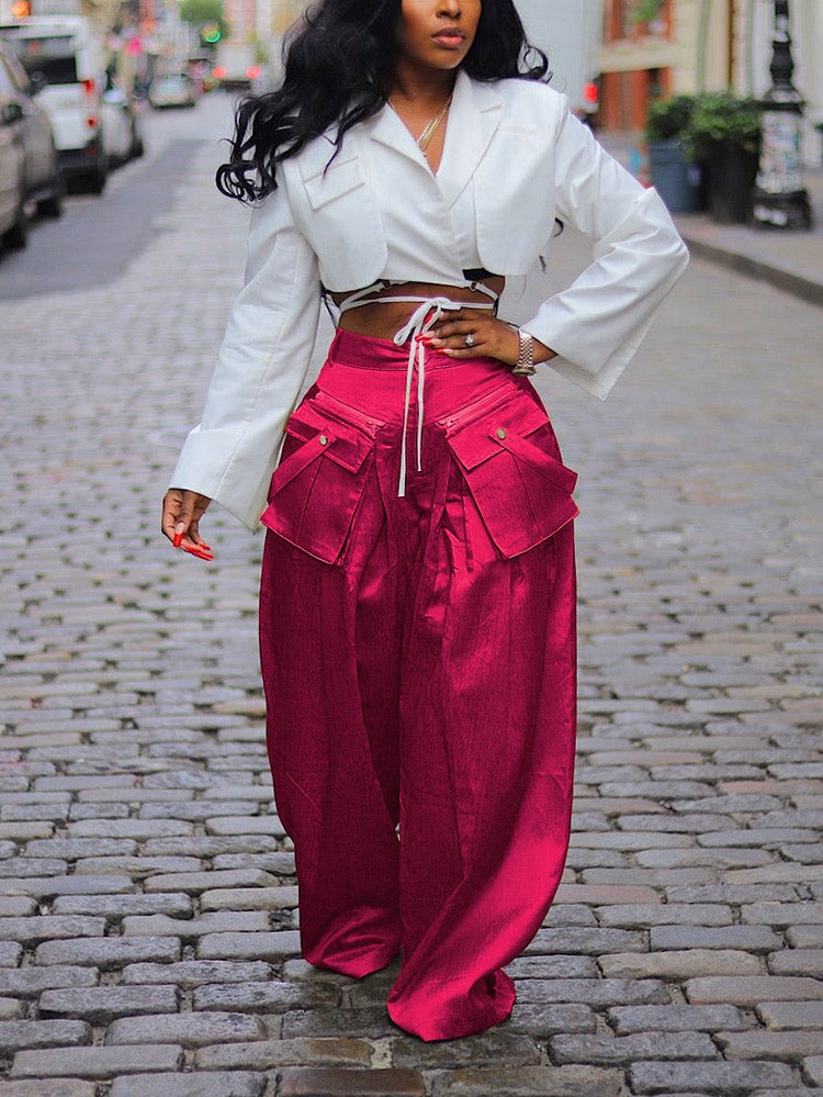 Cargo Pocket Wide Leg Pants Rose / L