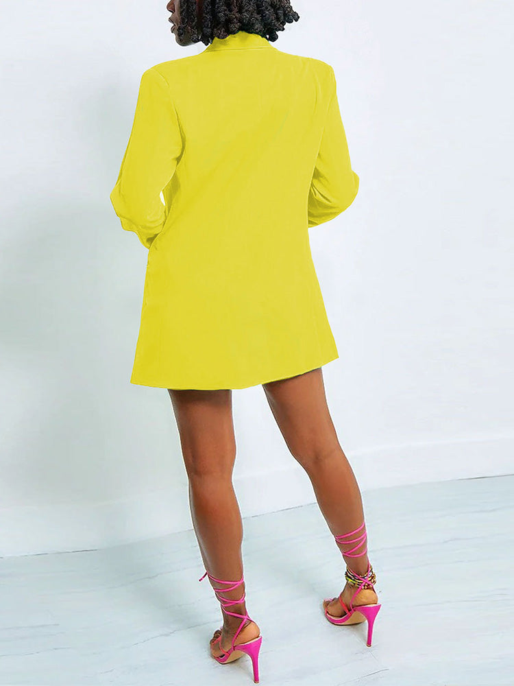 Solid Blazer Shorts Set Yellow / S