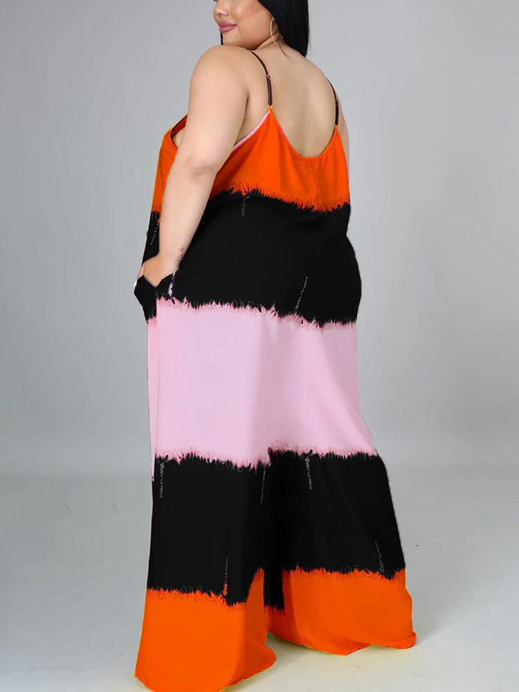 Colorblock Spaghetti Strap Maxi Dress Yellow / XL