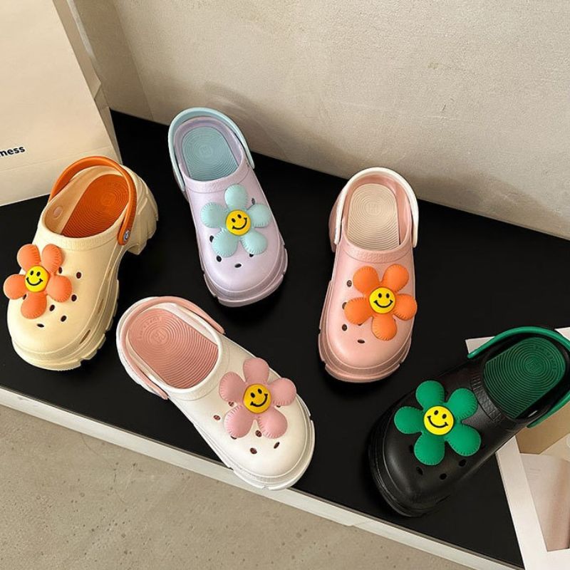 Smile flower Design Garden Clog White / EU:35-36:US Women's 4-5.5