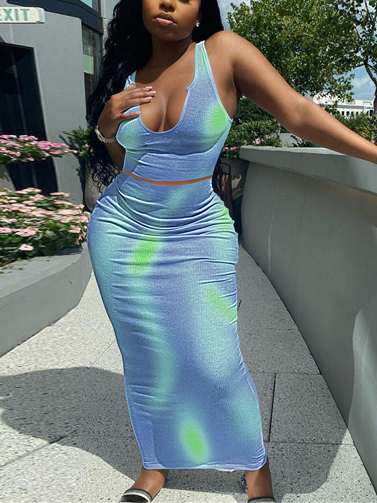 Tie Dye Maxi Skirt Set Blue / L