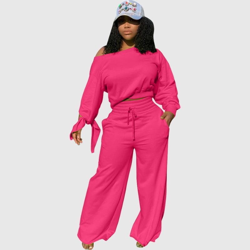 Off-shoulder Wide Leg Pant Set Black / S
