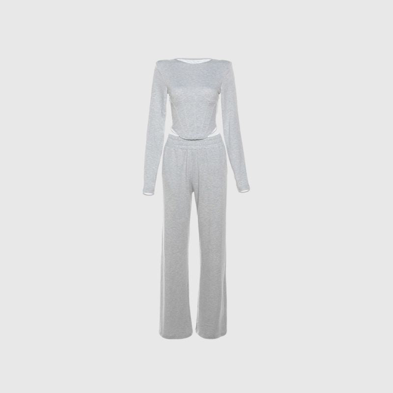 Fishbone Crop Top & Pants Set Grey / L