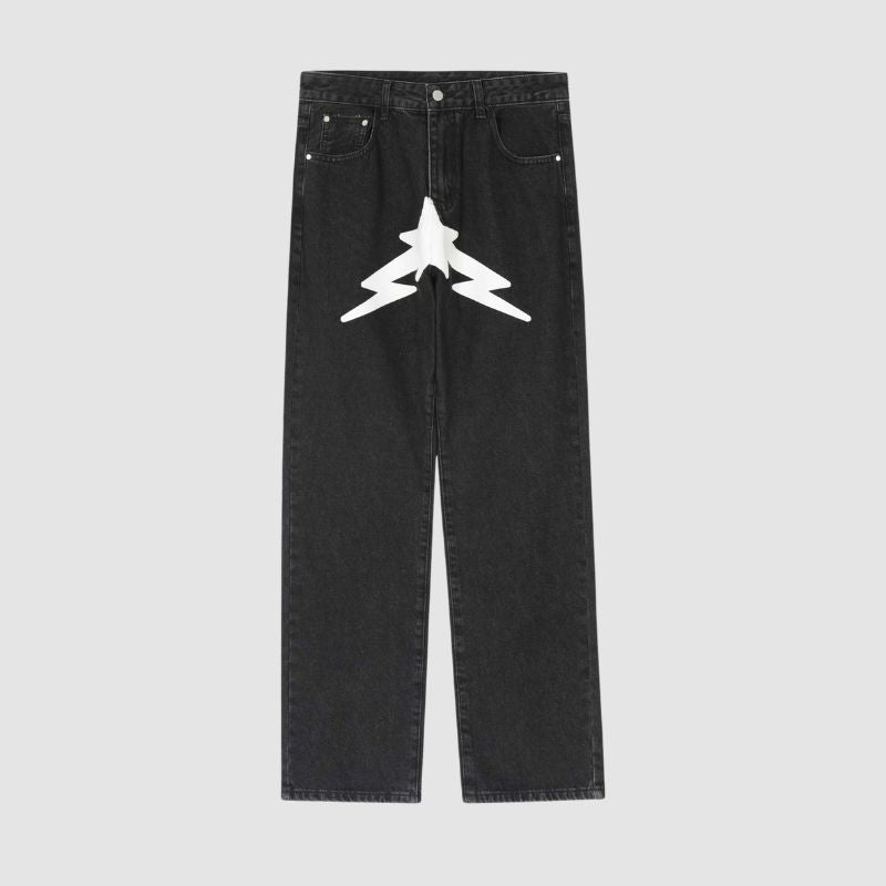 Star Pattern Printed Jeans Black / L