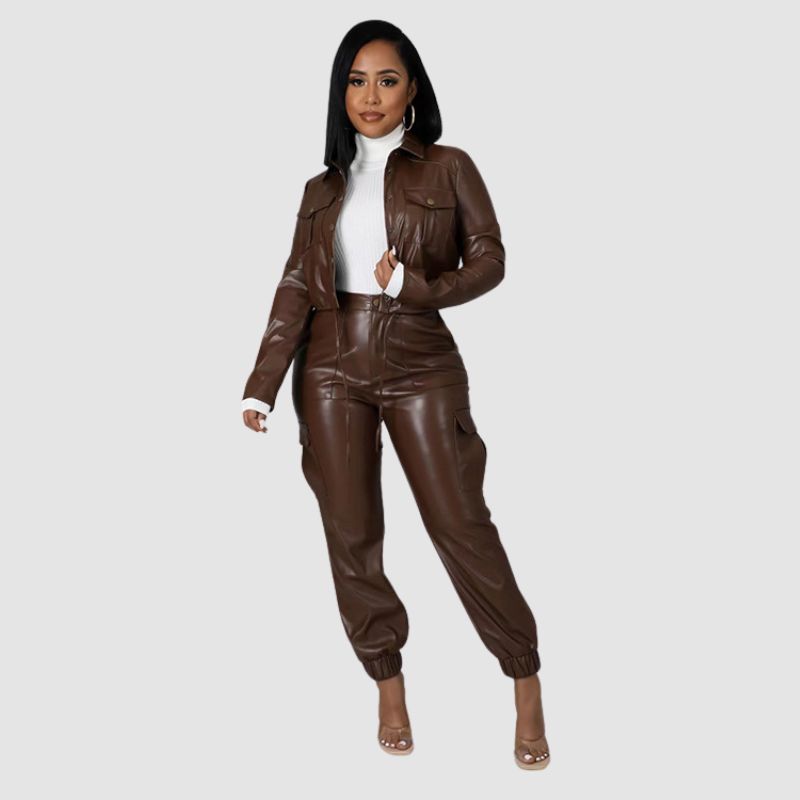 PU Leather Cargo set Black / S