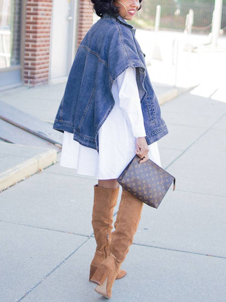 Irregular Button Denim Coat Blue / XL