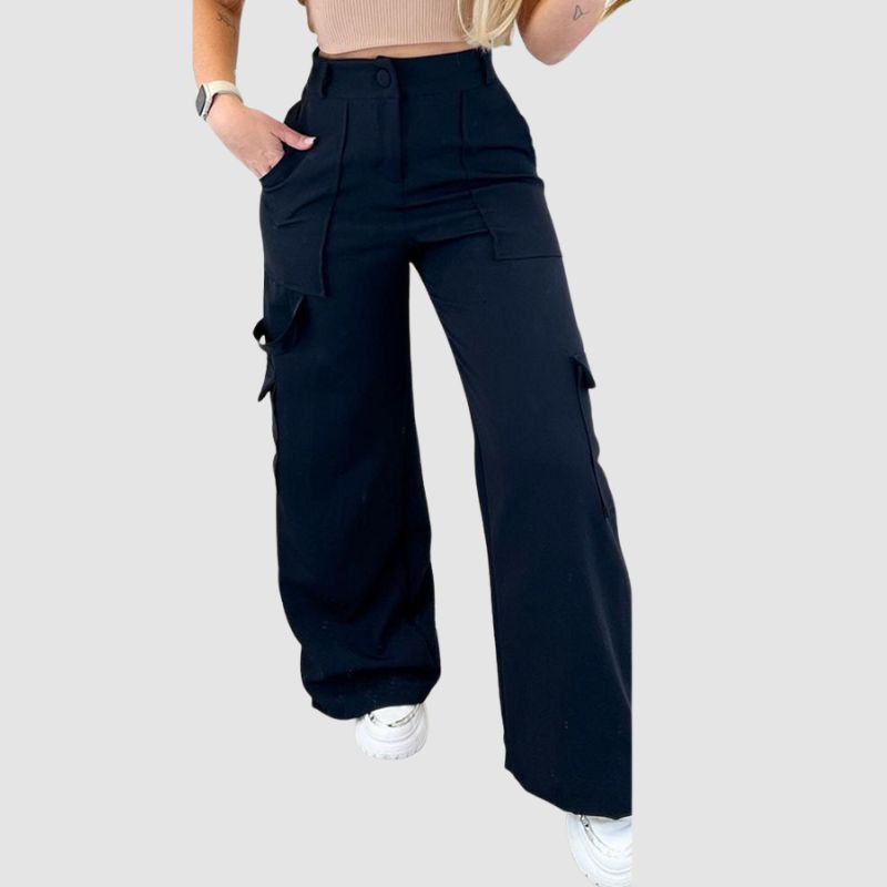 Pocket Patch High Waist Cargo Pants Brown / L
