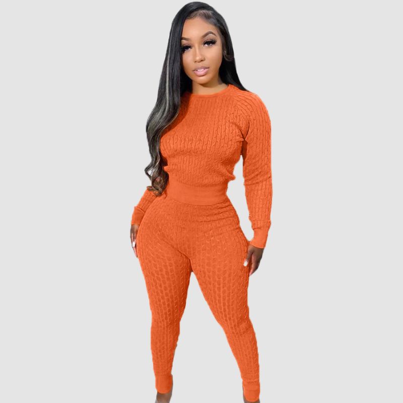 Solid Color Bodycon Sweater Set Black / M