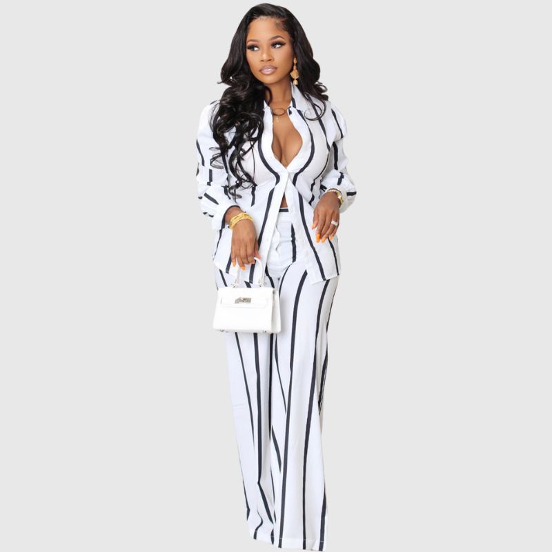 Stripe Printed Shirt Set White / S