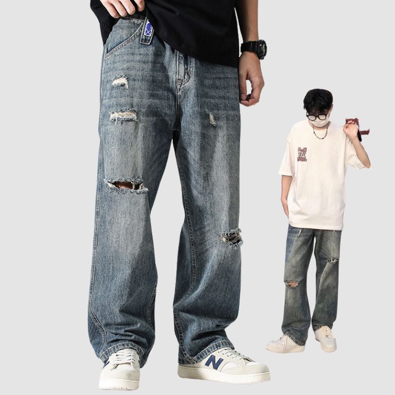 Vintage Distressed Washed Ripped Jeans Blue / M