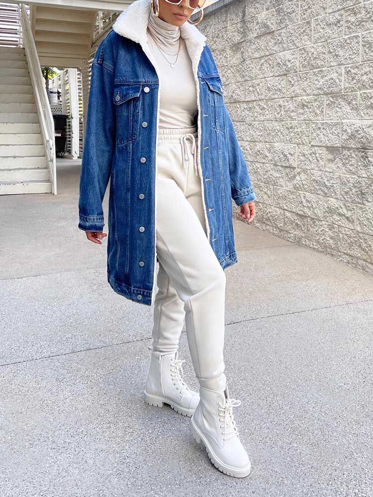 Fleece Lined Denim Coat Blue / XL