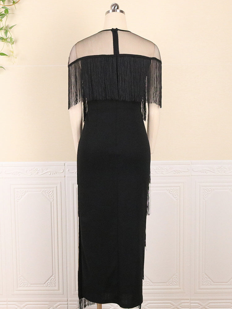 Mesh Tassel Party Dress Black / M