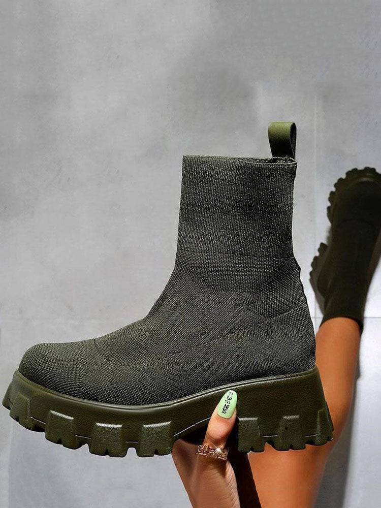 Chunky Sole Socks Boots Coffee / 10