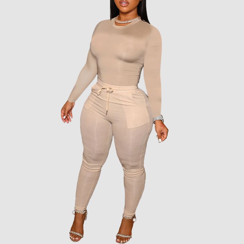 Solid Color Bodycon Two Pices set Khaki / XS