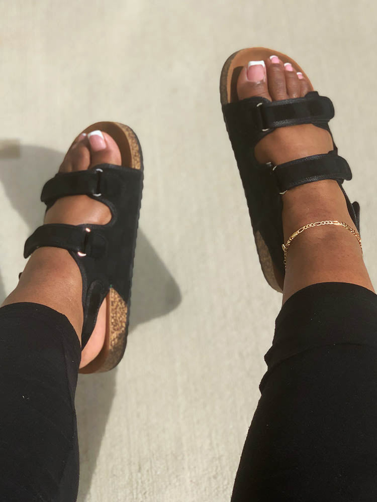 Velcro Flat Sandals Black / 6