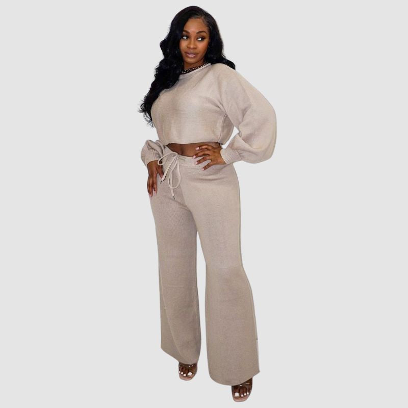 Simple Solid Color knit Set Green / L