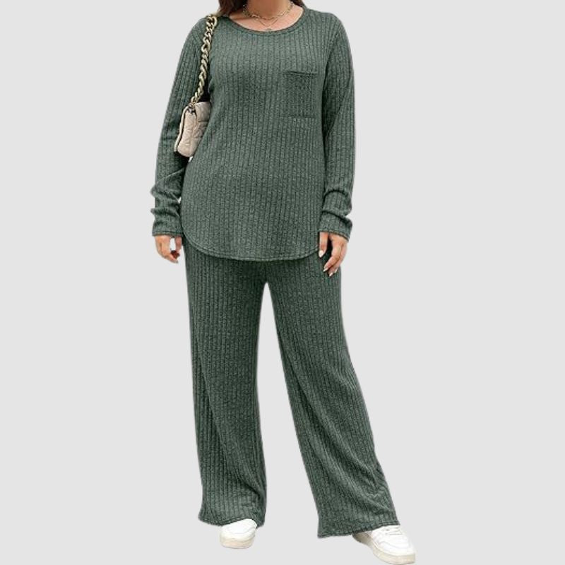 Plus Size Solid Color Knit Set Black / 3XL
