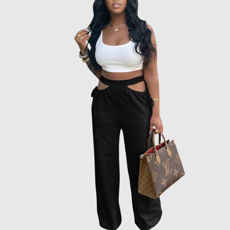 Solid Cut Out Pants Black / S