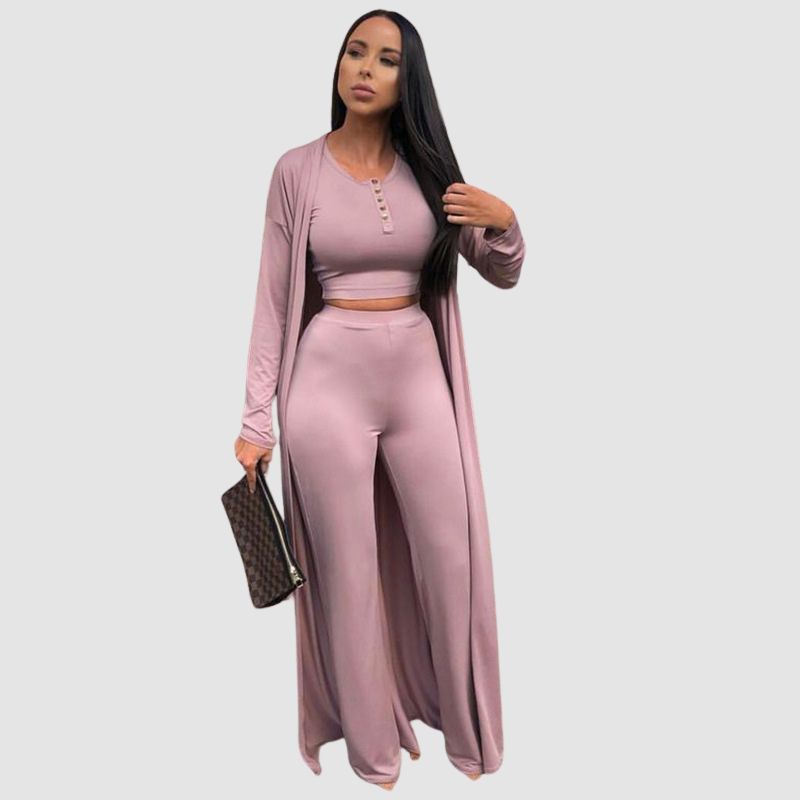 Solid Color Casual Three-Pieces Set Pink / S