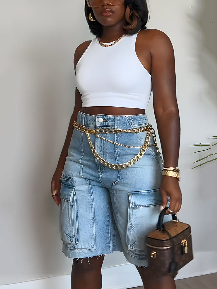 Pocket Denim Shorts Blue / M