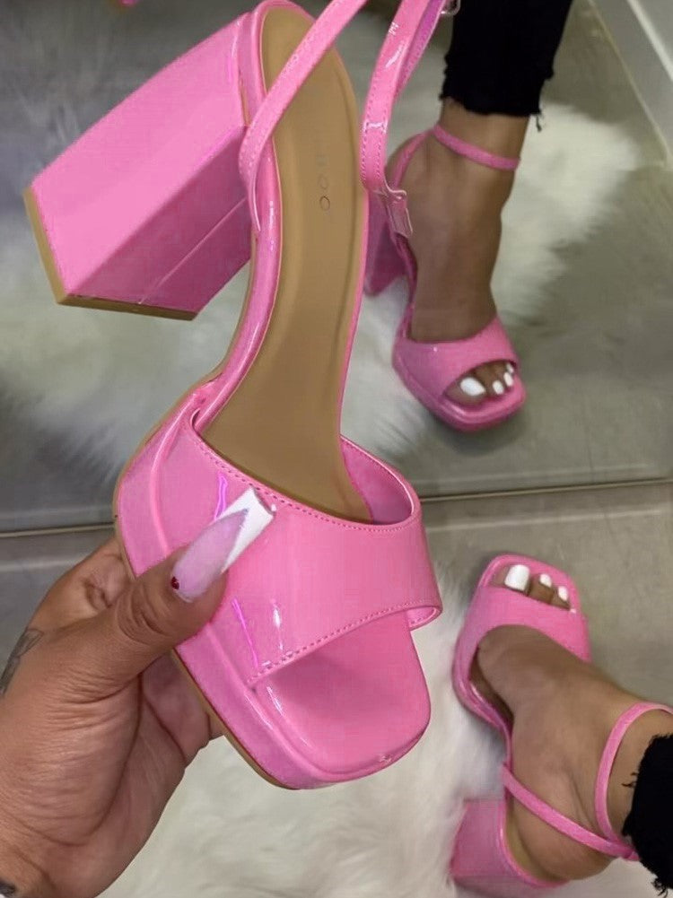 Leather Chunky Heel Sandals White / 6