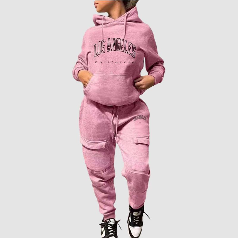Letter Printed Hoodies & Cargo Pant Set Black / L