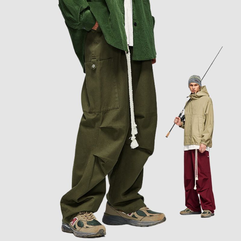 Lace-up Wide Leg Cargo Pants Green / M