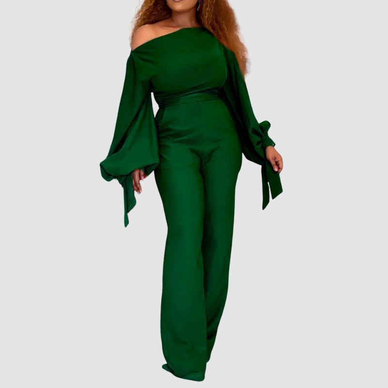 Off Shoulder Wide Leg Jumpsuit Green / S