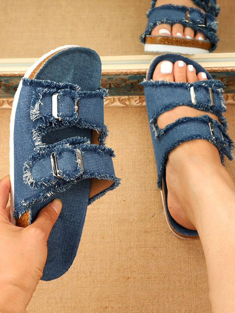 Canvas Double Buckles Sandals Purple / 9/9.5