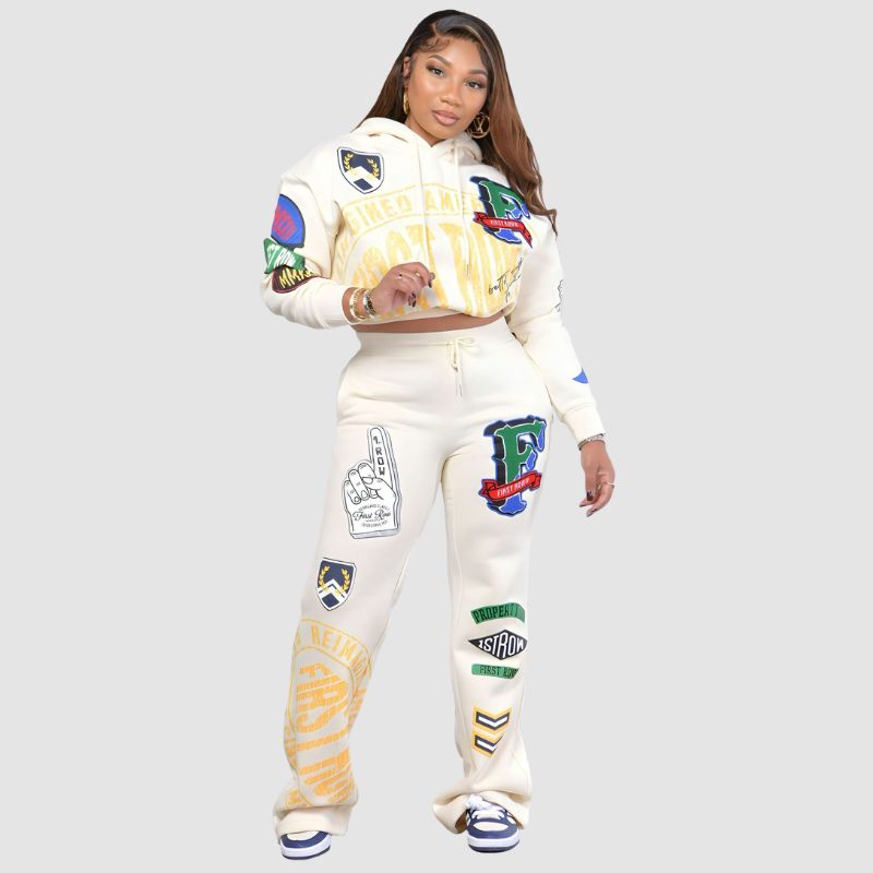 Pattern Printed Design Pant Set Apricot / L