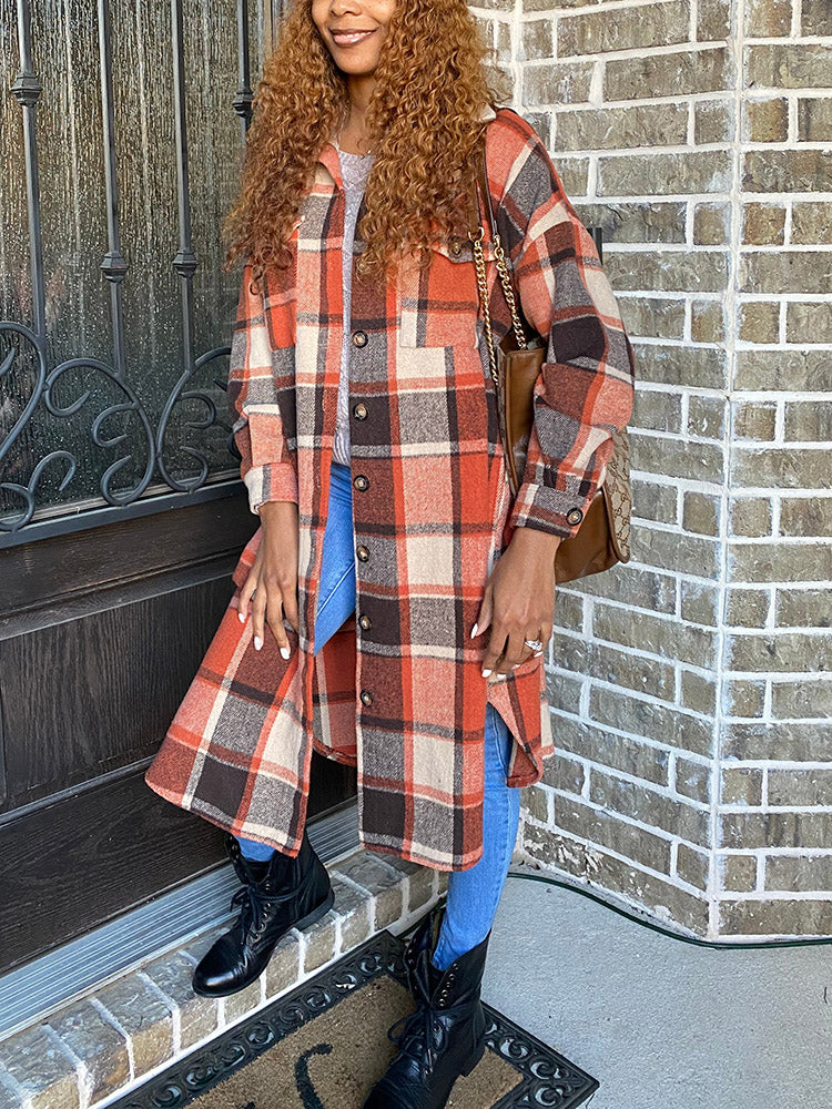 Flannel Pocket Plaid Cardigan Orange / L