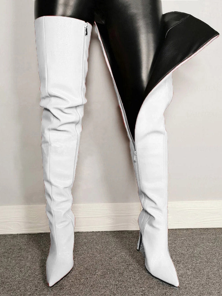 Full Zip Over The Knee Leather Boots Rose / 10
