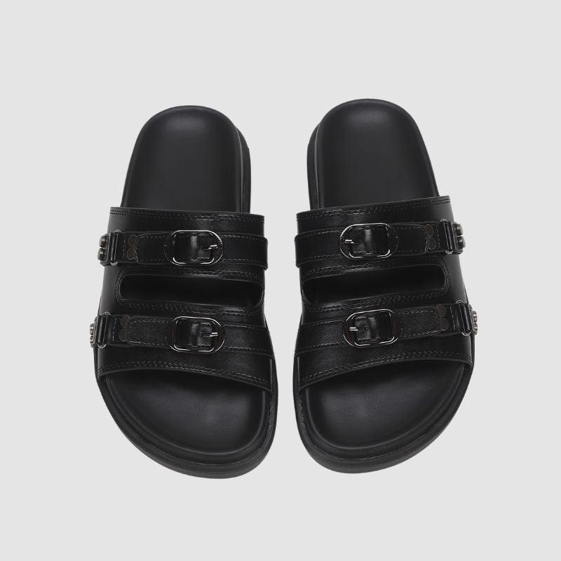 Solid Color Buckle Platform Slippers Black / EU:35:US Women's 4-4.5
